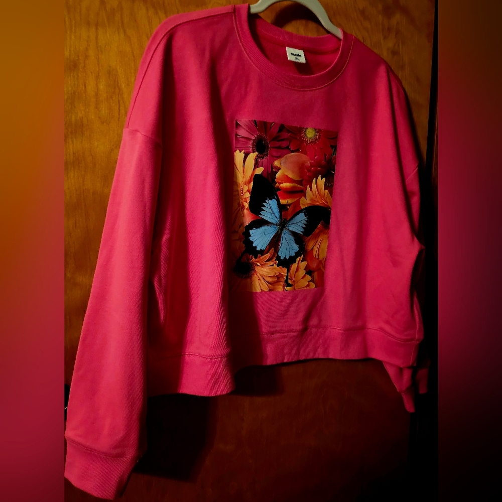 Elle Custom Made Pink Sweatshirt with Butterfly Design